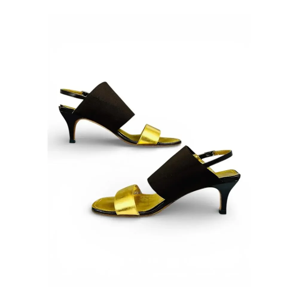 Chanel Vintage Gold Cap Toe Slingback Heels 38 Karl Lagerfeld 1999